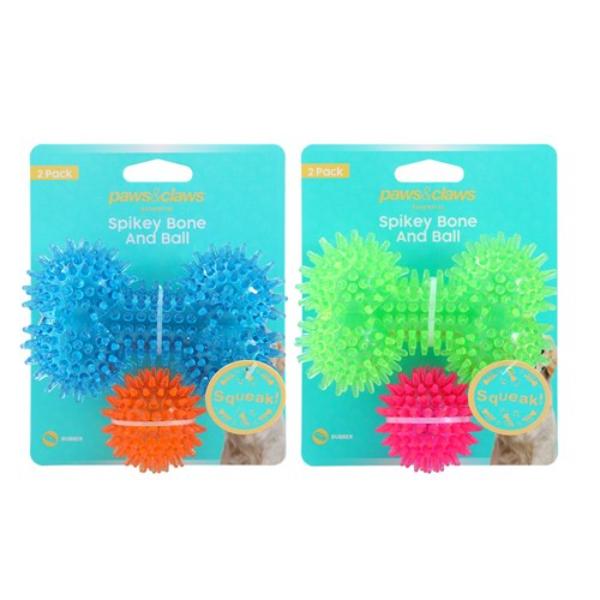 2 Pack Mini Spikey Bone & Ball - Assorted