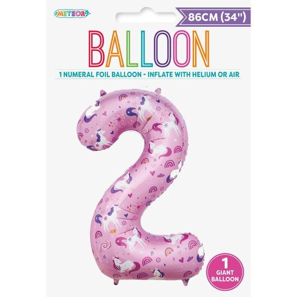 Number 2 Unicorn Printed Foil Balloon - 86cm
