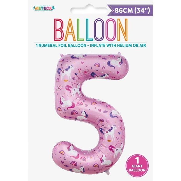 Number 5 Unicorn Printed Foil Balloon - 86cm