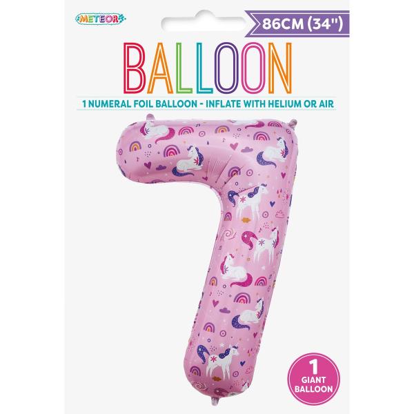 Number 7 Unicorn Printed Foil Balloon - 86cm