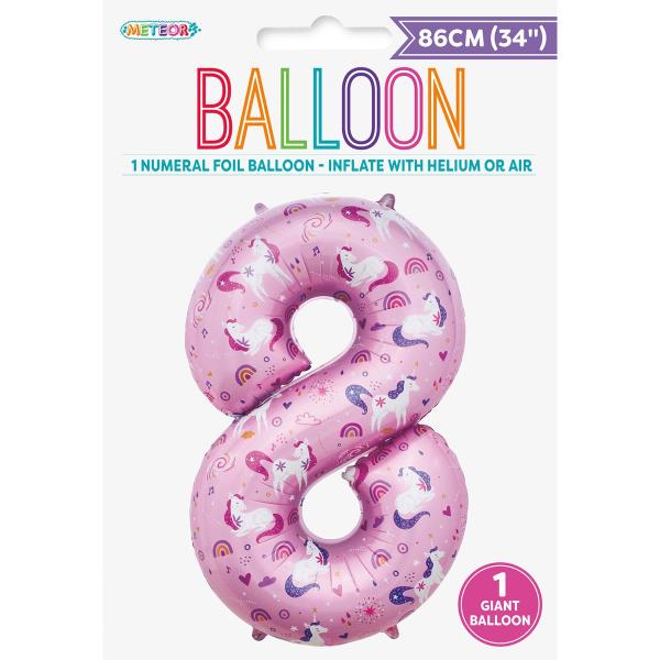 Number 8 Unicorn Printed Foil Balloon - 86cm