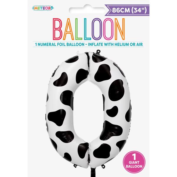 Number 0 Cow Printed Foil Balloon - 86cm
