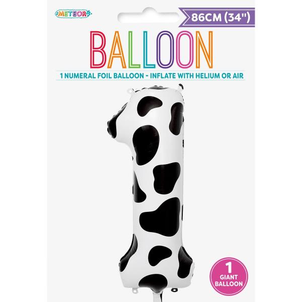 Number 1 Cow Printed Foil Balloon - 86cm