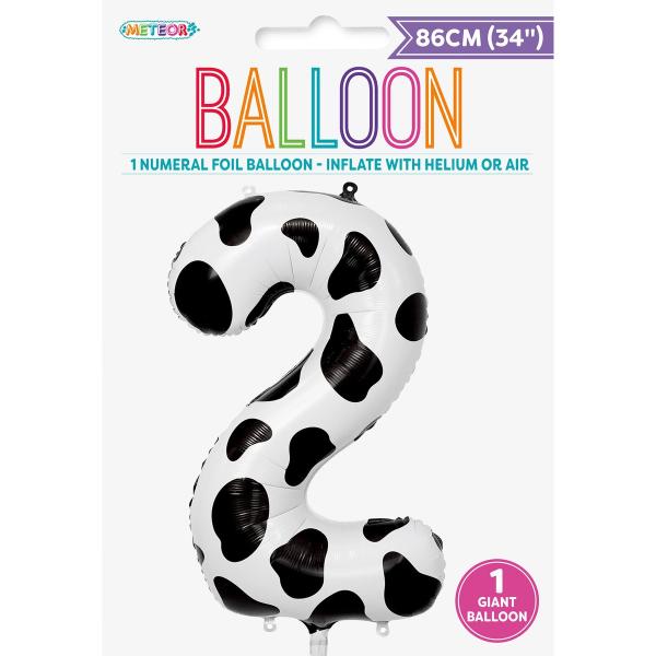 Number 2 Cow Printed Foil Balloon - 86cm