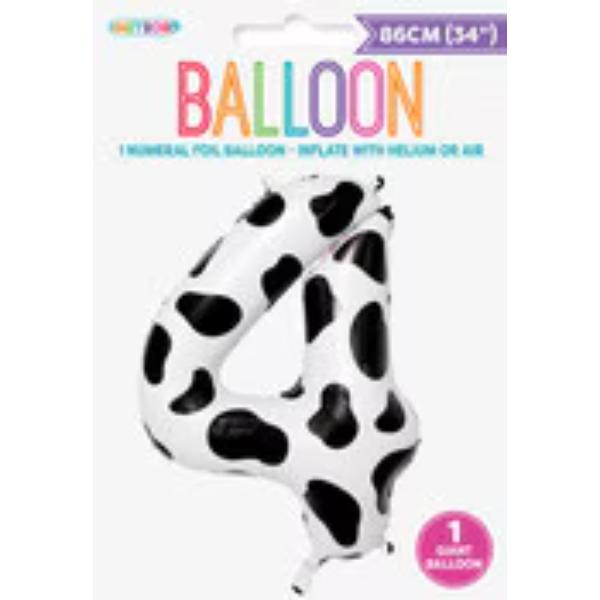 Number 4 Cow Numeral Foil Balloon - 86cm