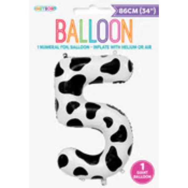 Number 5 Cow Numeral Foil Balloon - 86cm