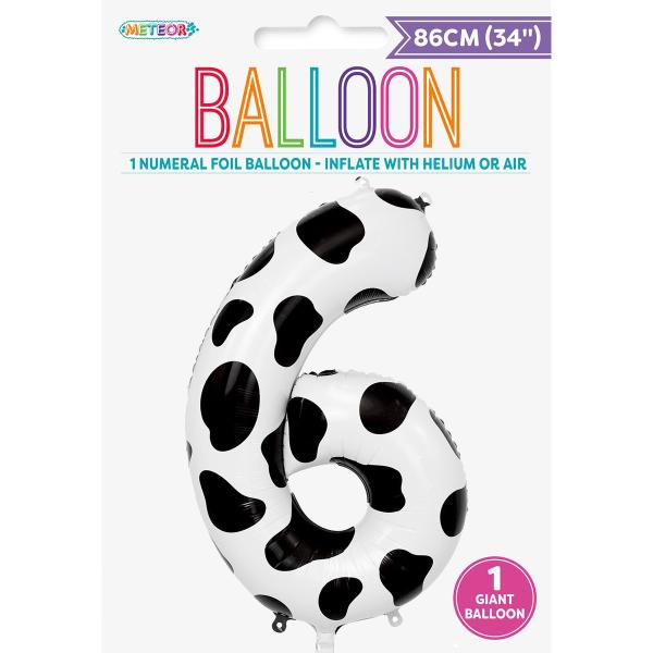 Number 6 Cow Printed Foil Balloon - 86cm
