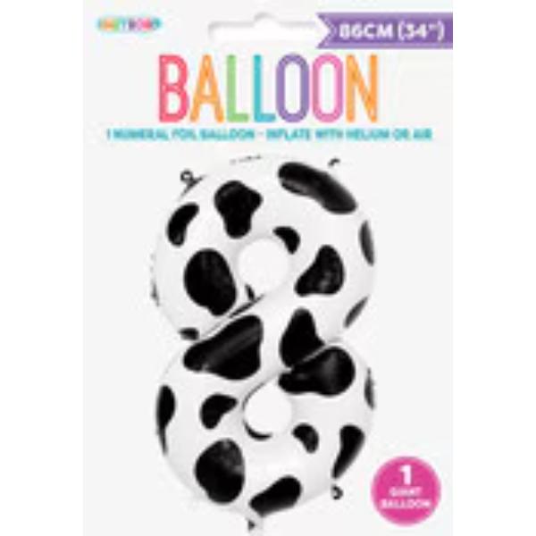 Number 8 Cow Numeral Foil Balloon - 86cm