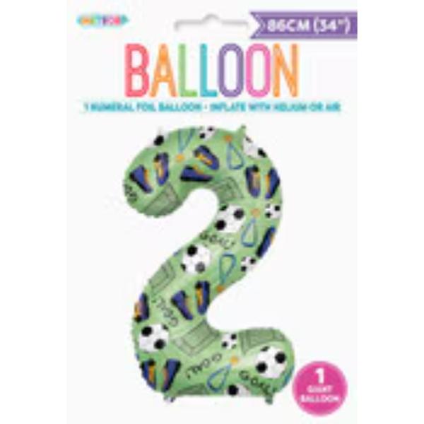Number 2 Soccer Printed Foil Balloon - 86cm