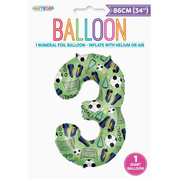 Number 3 Soccer Printed Foil Balloon - 86cm
