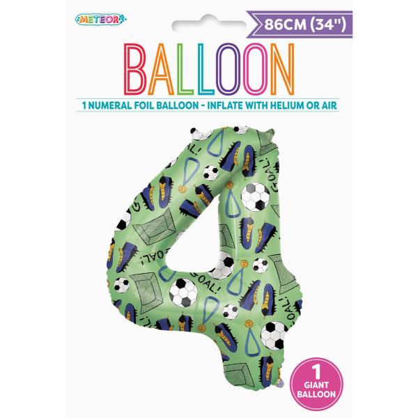 Number 4 Soccer Printed Foil Balloon - 86cm