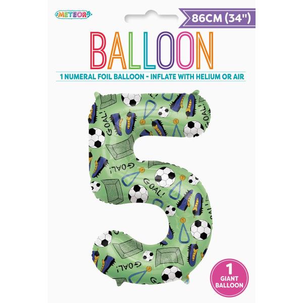 Number 5 Soccer Printed Foil Balloon - 86cm
