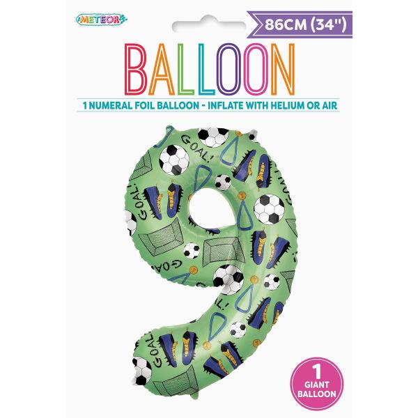 Number 9 Soccer Printed Foil Balloon - 86cm