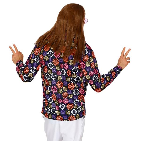 The 70s Groovy Style Blue Flowers Shirt - Large - X Large