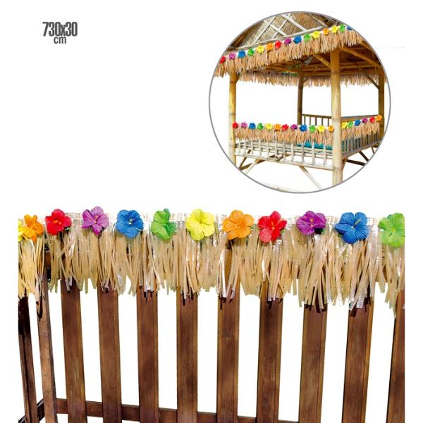 Tropical Deck Fringe With Hibiscus Flower - 730cm x 30cm