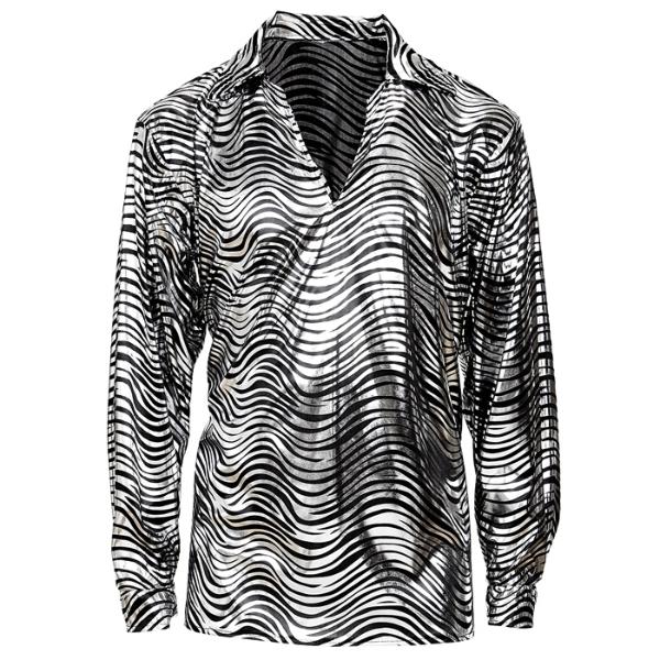 The 70s Disco Style Silver Waves Shirt - Medium - Large