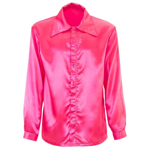 Satin Pink 70s Disco Shirt - X Large