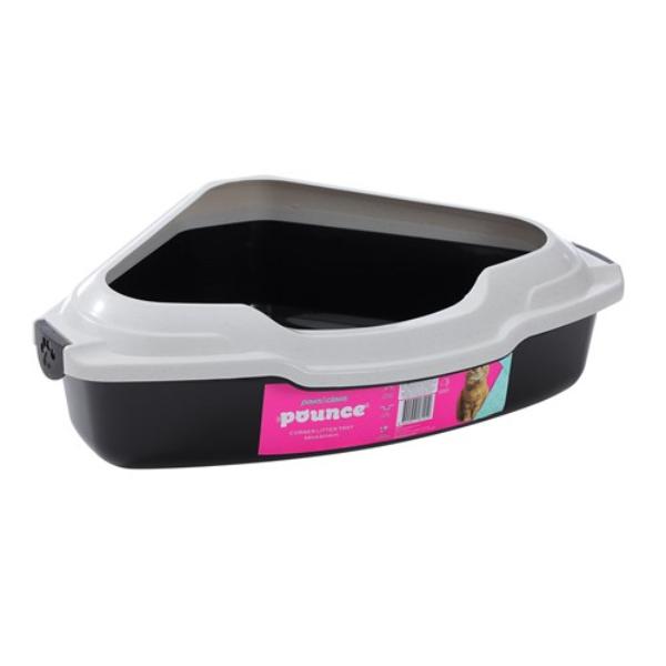 Pounce Corner Litter Tray With Rim - 56cm