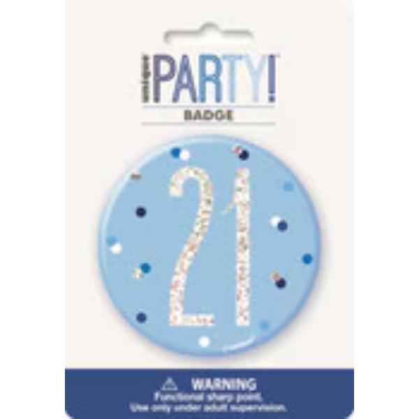 21st Bday Glitz Blue Birthday Badge