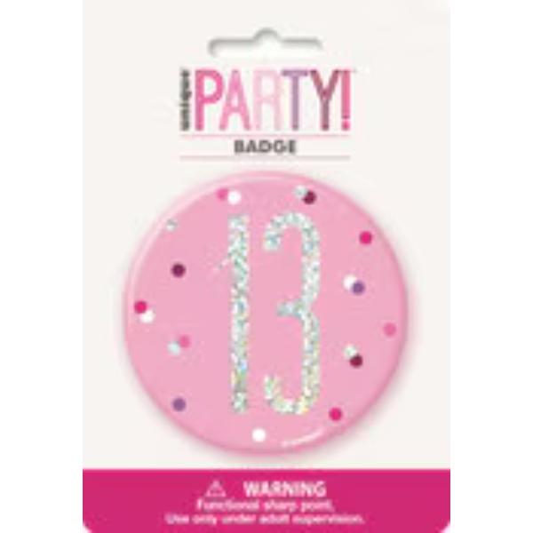 13th Bday Glitz Pink Birthday Badge