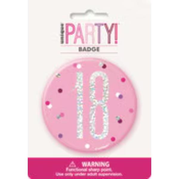 18th Bday Glitz Pink Birthday Badge