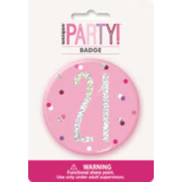 21st Bday Glitz Pink Birthday Badge