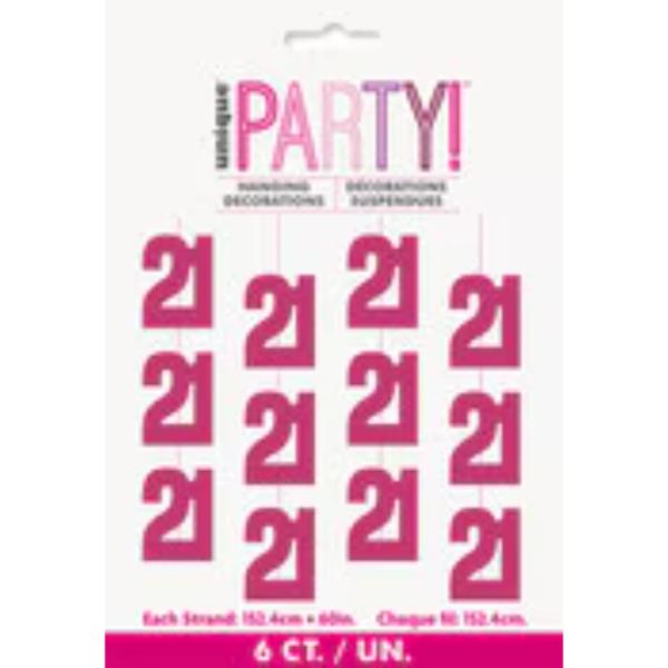 6 Piece Glitz Pink 21st Birthday Hanging Decor