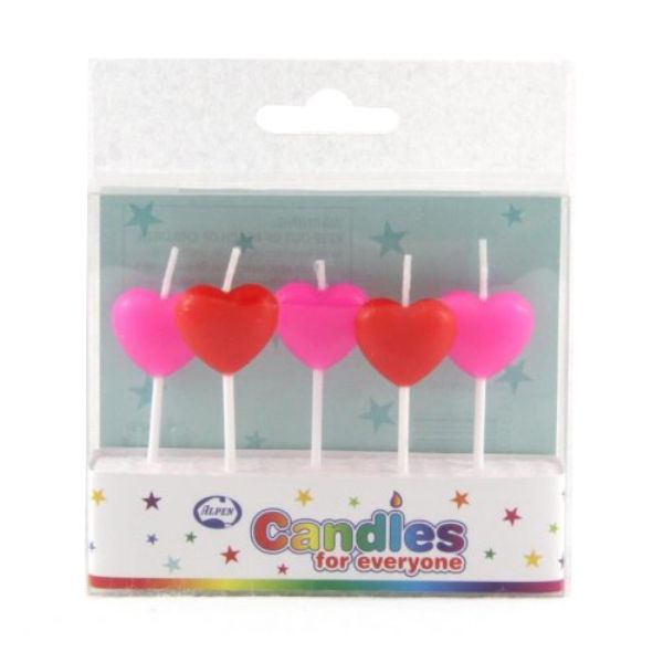 5 Pack Red & Pink Hearts Birthday Candles