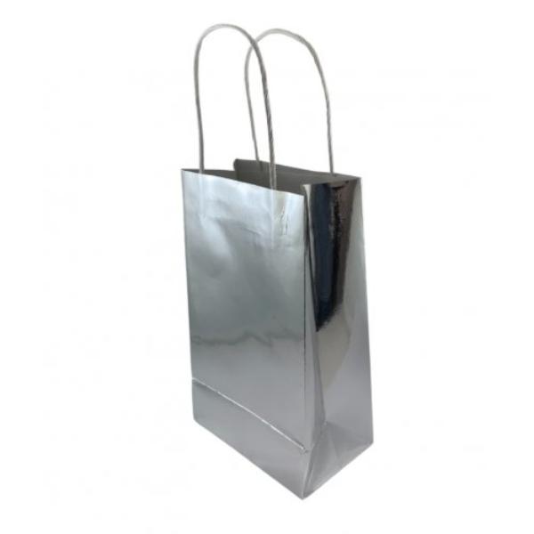 5 Pack Metallic Silver Paper Party Bags - 21.5cm x 13cm x 8cm