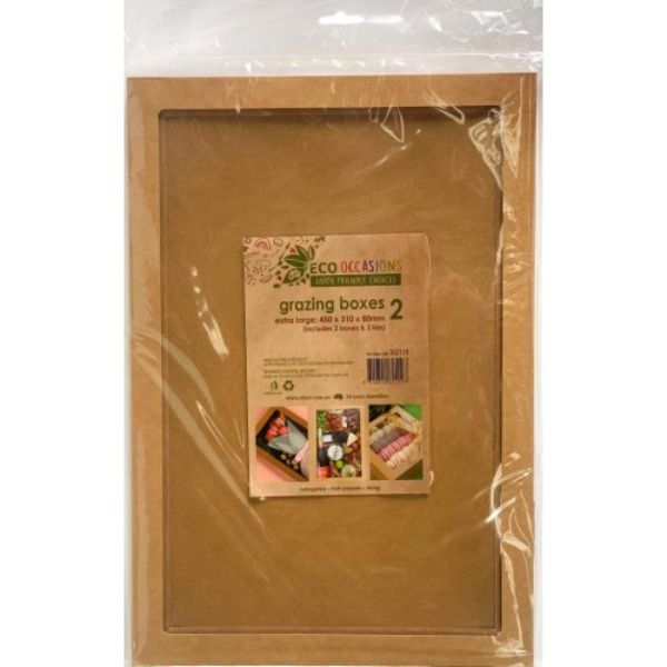 2 Pack Extra Large Eco Kraft Grazing Box With Lid - 45cm x 31cm x 8cm