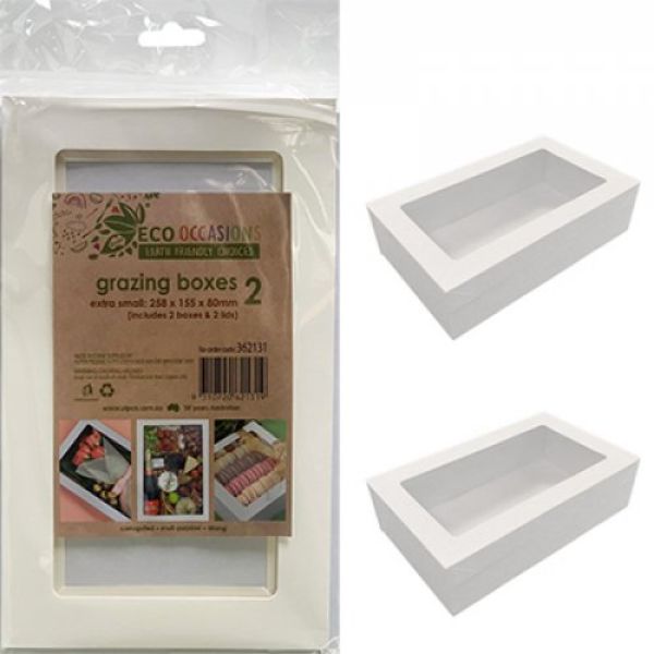 2 Pack Extra Small White Grazing Box With Lid - 25.8cm x 15.5cm x 8cm