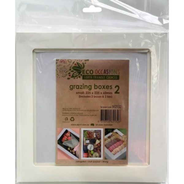 2 Pack Small White Grazing Box With Lid - 22.5cm x 22.5cm x 6cm