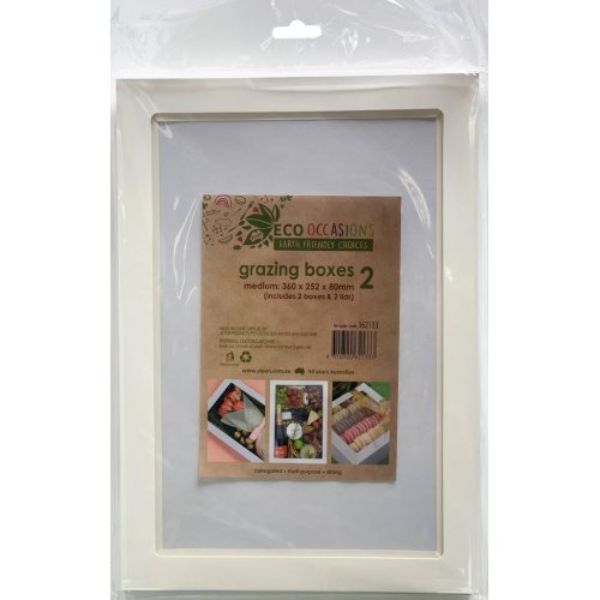 2 Pack Medium White Grazing Box With Lid - 36cm x 25.2cm x 8cm