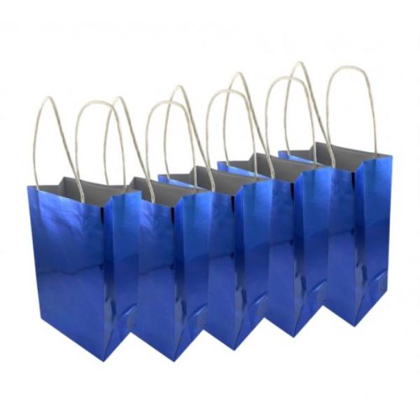 5 Pack Metallic Blue Paper Party Bags - 21.5cm x 13cm x 8cm