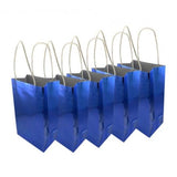 Load image into Gallery viewer, 5 Pack Metallic Blue Paper Party Bags - 21.5cm x 13cm x 8cm
