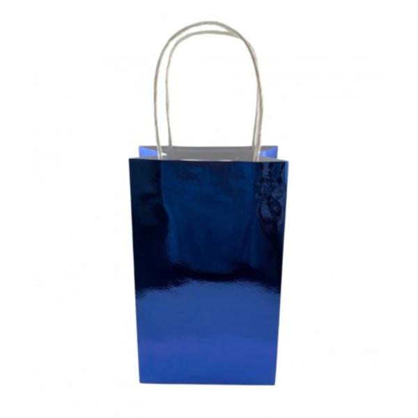 5 Pack Metallic Blue Paper Party Bags - 21.5cm x 13cm x 8cm