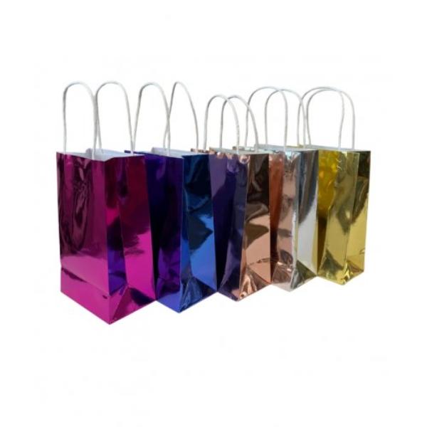 5 Pack Metallic Blue Paper Party Bags - 21.5cm x 13cm x 8cm