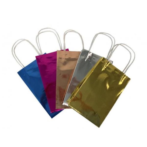 5 Pack Metallic Blue Paper Party Bags - 21.5cm x 13cm x 8cm