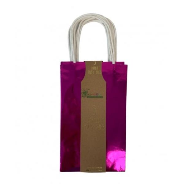 5 Pack Metallic Pink Paper Party Bags - 21.5cm x 13cm x 8cm