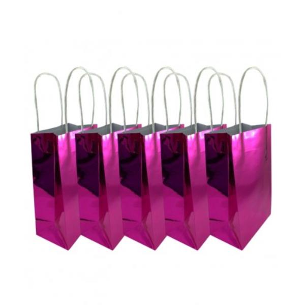 5 Pack Metallic Pink Paper Party Bags - 21.5cm x 13cm x 8cm