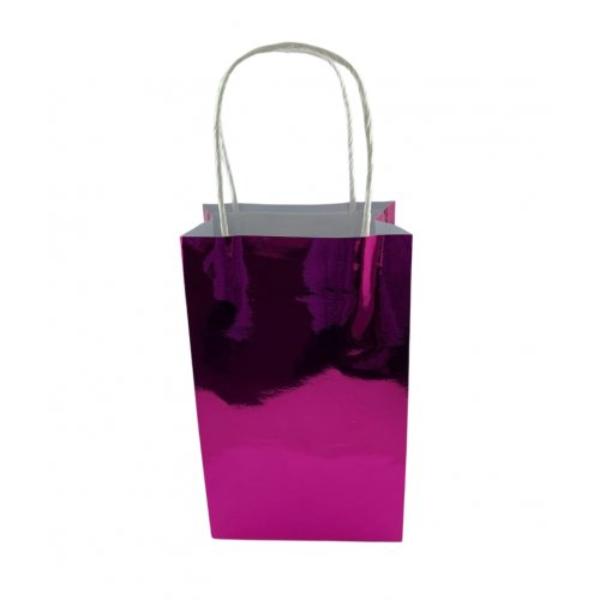 5 Pack Metallic Pink Paper Party Bags - 21.5cm x 13cm x 8cm