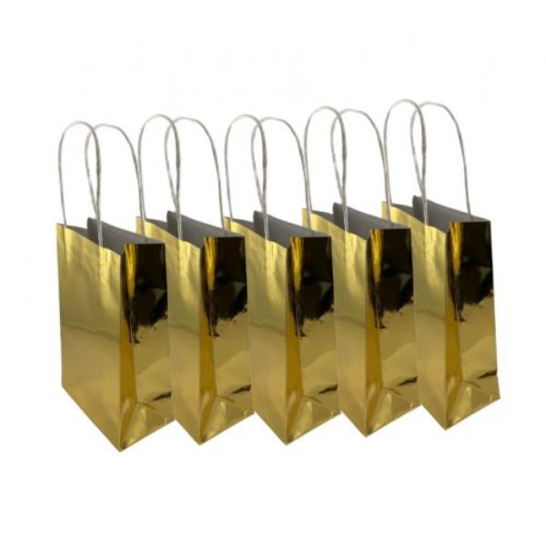 5 Pack Metallic Gold Paper Party Bags - 21.5cm x 13cm x 8cm