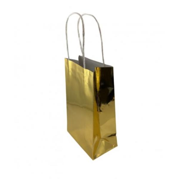 5 Pack Metallic Gold Paper Party Bags - 21.5cm x 13cm x 8cm