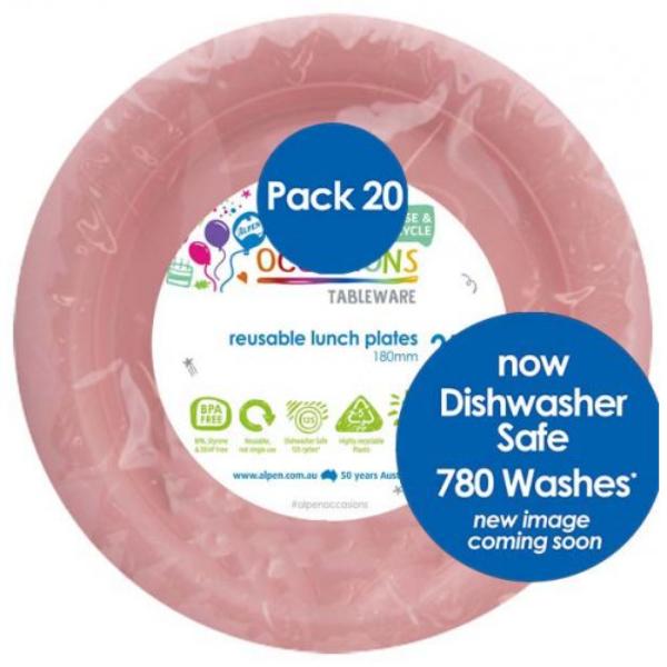 20 Pack Light Pink Reusable Lunch Plates - 18cm