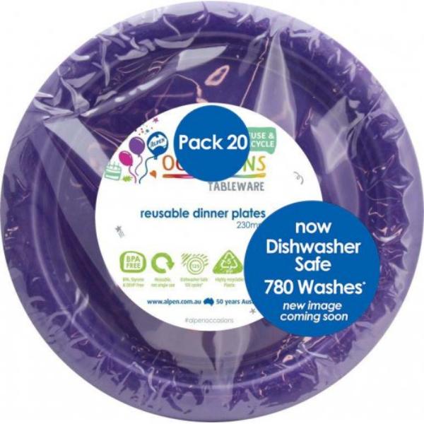 20 Pack Purple Reusable Dinner Plates - 23cm