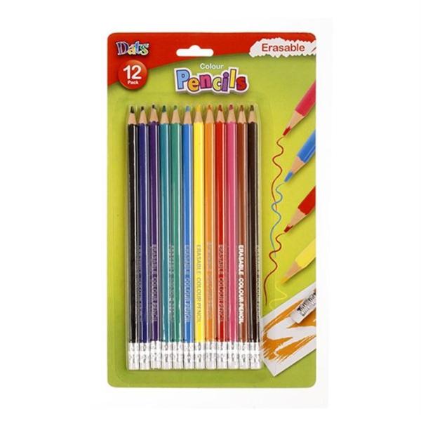 12 Pack Colour Pencils With Erasers