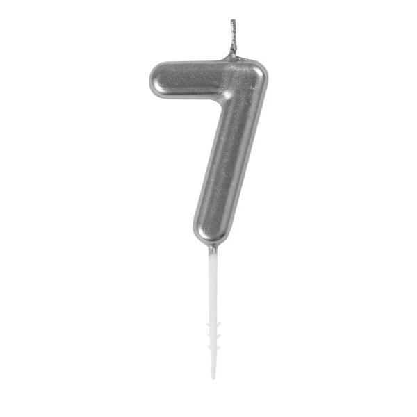 Mini Silver Numeral 7 Pick Candle - 8cm