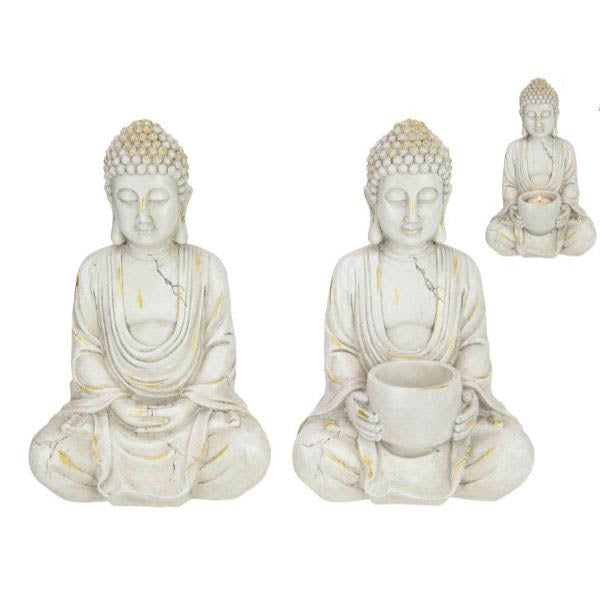 30cm White & Gold Brushed Rulai Decor Buddha 2 Asstd