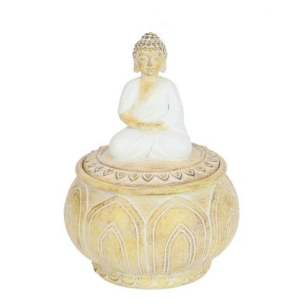 14cm White & Natural Rulai Buddha Trinket Box 2 Asstd