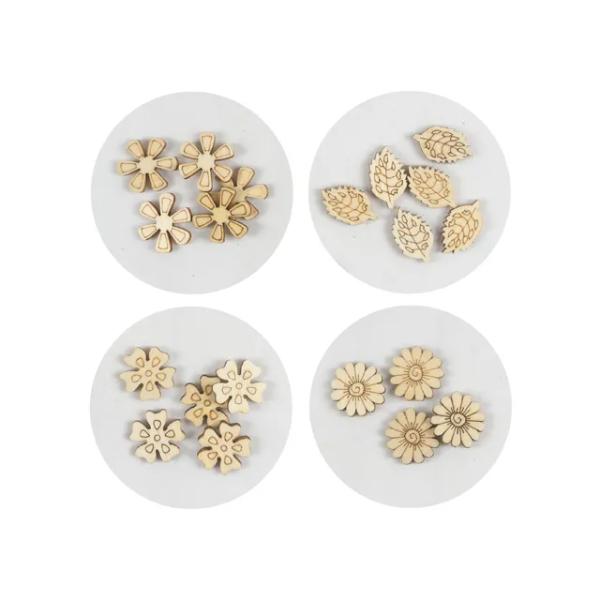 40 Pack Assorted Natural Wooden Flowers